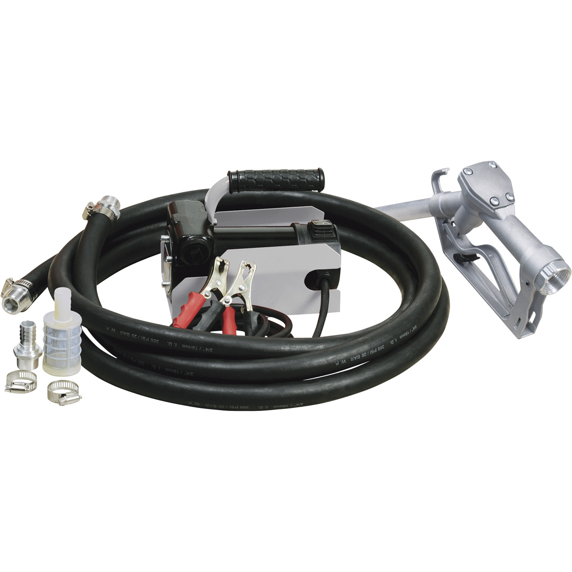 Roughneck 12V Fuel Transfer Pump, 11 GPM, Manual Nozzle, Hose